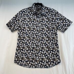 Michael Kors Slim Fit Short Sleeve Button Down Dress Shirt Navy Floral Men’s M
